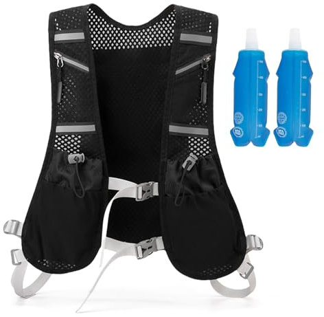 Laufweste für Damen und Herren, Trinkrucksack Laufen mit 2 x 500ml Trinkflasche, Trinkweste Verstellbare Reflektierender Laufrucksack für Läufe, Marathons, Trailrunning, Radfahren