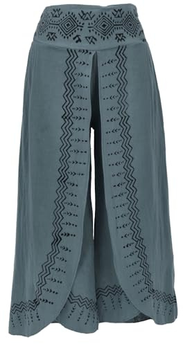 GURU SHOP Palazzohose, Hosenrock, Bedruckte Natürliche Boho Schlaghose, Sommerhose - Taubengrau, Damen, Size:L