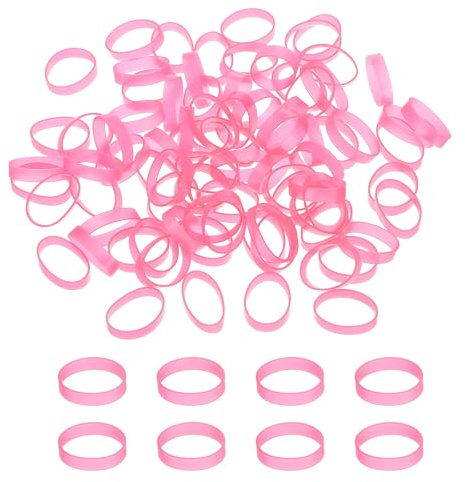 PATIKIL Silikongummiband buntband 2,8 cm, 200 st platt gummi elastiskt band för kontorsmaterial hem sladdomslag, rosa
