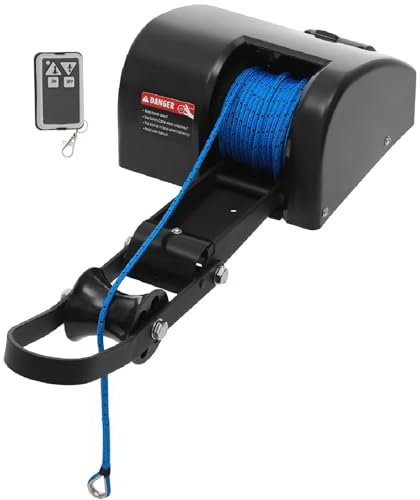 MIDUOLAI 35 LBS Electric Boat Anchor Winch Kit, 12V Electric Anchor Winch Remote Control & 100-feet Prewound Anchor Rope for 24 ft Fishing Boat Pontoon Boat,A