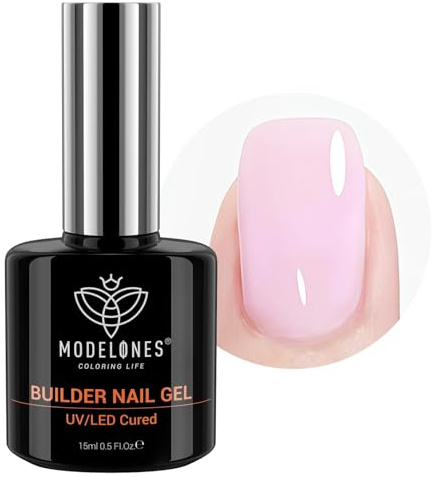 Modelones gel de construcción para uñas, Builder Gel Pink, UV Strengthener y Base Coat para Nail Art DIY
