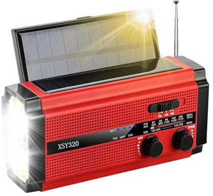 Chaies Radio Solare Lampada Torcia con Caricabatterie per Telefono Cellulare, Radio a Manovella ed Energia Solare, Batteria Ricaricabile 5000mAh con Caricatore e Torcia Integrata per Emergenze in