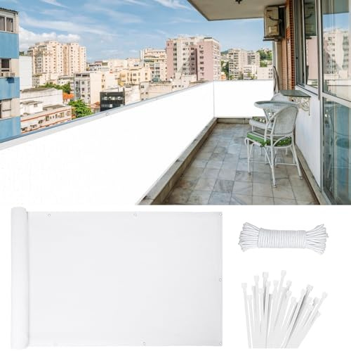 Pantalla para Balcón 135 x 500 cm 220G/M² Densidad HDPE UV Protección Transpirable, Fácil Instalación Pantalla HDPE para Balcón para Jardín, Vayas O Piscina, Blanco