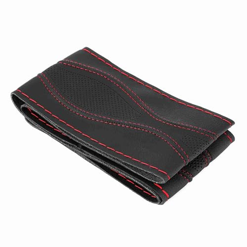 Ailgely Sportrattlindning Handsömnad Universal, 38 Cm/15 Tum Diameter, med Lädermaterial, för Gör-det-själv (Svart Röd)