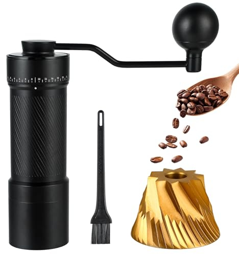 macina caffè manuale ISHEWUDU – macinacaffè manuale con mole coniche in acciaio inox CNC420 al titanio, regolazione fine a 60 scatti, contenitore magnetico, corpo interamente metallico, macinino caffè