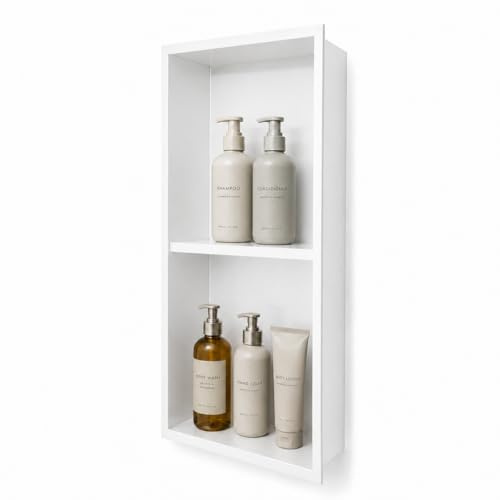 Galyon Hornacina Ducha Empotrable Vertical 33x63 cm Acero Inoxidable S.304 Nicho Baño Pared | Estante Ducha Integrado Anticorrosión Nicho de Ducha Empotrable | MEDIMEX Artic (Blanco Mate)