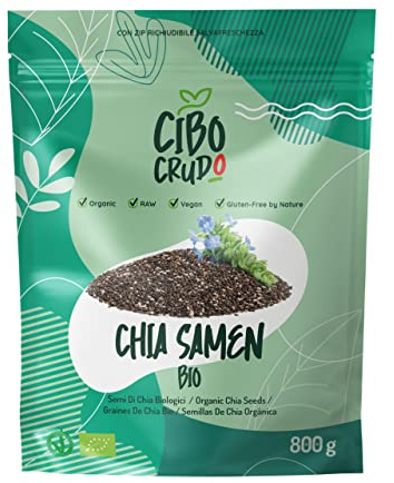 Semi di Chia Biologici - 800g. Fonte Di Omega 3 e 6 Vitamine Del Gruppo B. Fonte di Magnesio Potassio e Calcio Bio. Per Latte o Muesli. Chia Seeds Organic.