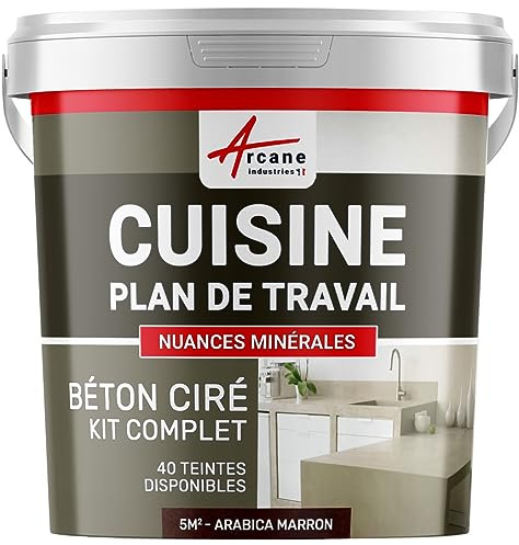 Béton ciré cuisine, plan de travail, crédence, évier, sol et mur, revêtement mural décoratif, kit complet - 5 m² (en 2 couches) Arabica Marron - ARCANE INDUSTRIES