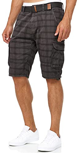 Indicode Herren Monroe Cargo-Shorts mit Gürtel | Bermuda Sommerhose aus Baumwolle für Männer Raven Check, 3XL