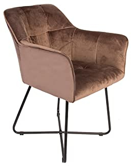 SAM Esszimmerstuhl Kirin, Samtbezug Braun, Schwarze Metallfüße, Armlehnstuhl im skandinavischen Stil, Polsterstuhl mit Absteppungen