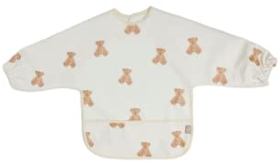 Jollein 029-869-66095 wasserdichtes Lätzchen mit Ärmeln Teddybär weiß