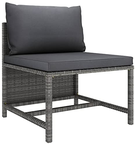 vidaXL Modulares Mittelsofa mit Kissen Grau Poly Rattan