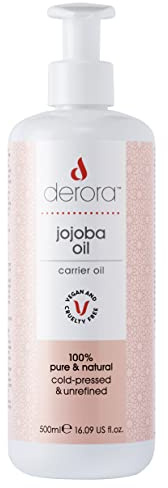 Derora Olio di Jojoba | Nutre pelle, capelli e unghie | Puro al 100% | Non raffinato | Naturale | Pressato a freddo | Antiossidanti e ricchi di vitamina E | Tutti i tipi di pelle (500ml)