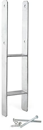 XPOtool Pfostenträger feuerverzinkt 101 x 600mm, H-Anker aus Carbonstahl, Pfostenanker mit Bohrlöchern M10 x 130, Pfostenschuh mit 2 Verstrebungen