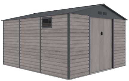 Gardiun Caseta Metálica Surrey 13 m2 Exterior 340x382x226 cm de Acero con Ventana Lateral y Efecto Madera Veteada
