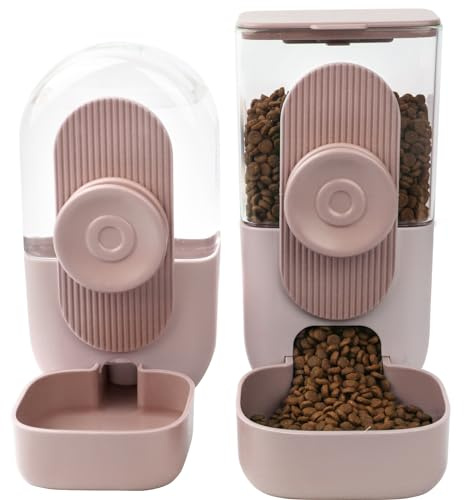 HENYEER Dispensador Comida Automatico de Agua, Alimentador Automático de Mascotas, Alimentador De Jaula Colgante para Chinchilla, Hurón, Perro, Gatito, Cachorro, Erizo, Conejo (rosa)