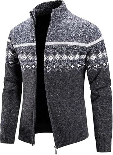 MATINEE Mens Fleece Thermal Fleece Lined Sweater Cardigans (UK, Alpha, XXL, Regular, Regular, Charcoal Marl)