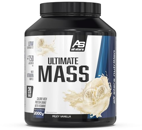 ALL STARS Ultimate Mass Gain Weight Gainer 2000g, Milky Vanilla - Mit 366kcal & ca. 74g Kohlenhydrate pro Portion, Mass Gainer für Kraftsportler mit Multivitamin Komplex