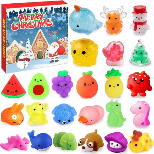 Chennyfun 24 Giorni Calendario dell'Avvento Giocattolo,Natale Mochi Squeeze Toys Calendario dell'Avvento per Bambini, Mini Squishy Toys Calendario dell'Avvento, Regalo per Ragazzi Ragazze Bambini