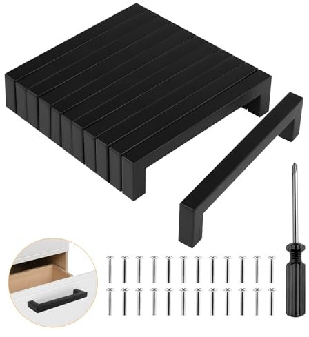 vebulon Griffe für Küchenschränke, 12 Stück Schrankgriffe Schwarz 128mm Lochabstand Möbelgriffe Küchengriffe Griffe Schwarz Edelstahl Schubladengriffe Türgriffe Küche Quadrat Griffe (Mit Schrauben)