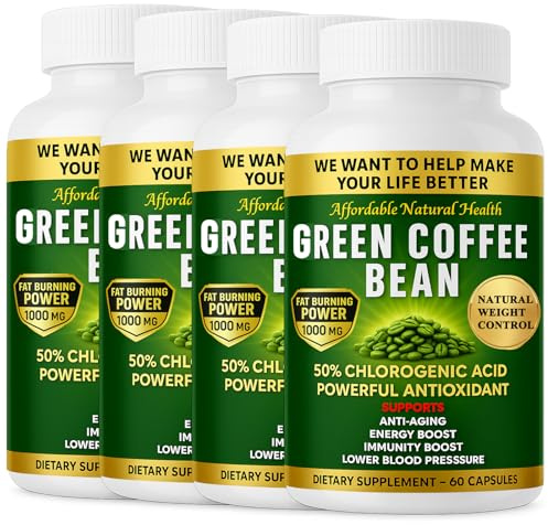 Green Coffee Bean Extract, 100% Pure Green Coffee Bean Capsules, 50% Chlorogenic Acid, 1000 mg Strength, 240 Capsules, 8 Month Supply, Non-GMO and Gluten Free, Traditional Herbal Supplement