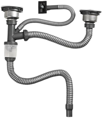 LOVIVER Tubo di scarico del lavandino della cucina Tubo di scarico dei rifiuti, doppio lavandino, flessibile, facile da installare Accessori Tubo di scarico