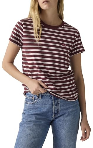 Levi's Maglietta da Donna The Perfect Tee con Logo a Righe, Trudy Stripe Chocola, S