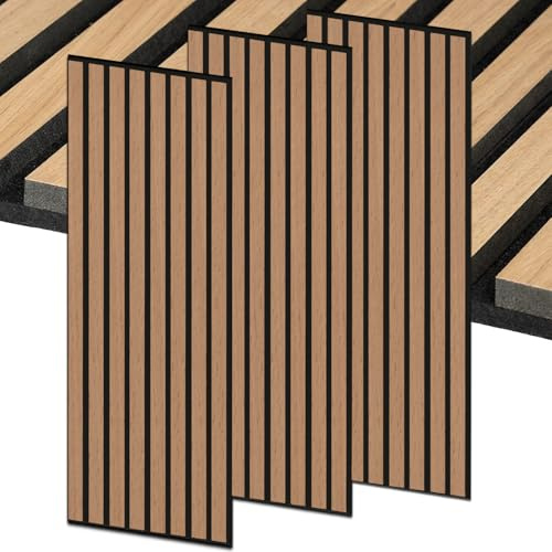 MASTERBRICO Pannelli Fonoassorbenti Decorativi Effetto Legno 275x60 cm – 1,65 mq per Pacco, Pannelli Insonorizzanti in MDF per Isolamento Acustico di Soffitto e Pareti, Spessore 6 mm (FAGGIO)