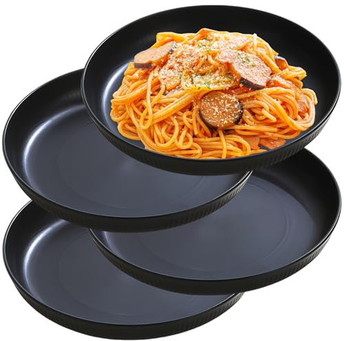 NOZVYCI 23CM Lot de 4 Assiette Plate Incassable Assiette à Dîner Allant au Micro-ondes et au Lave-vaisselle Assiette Familiale pour Dessert Pizza Salade (assiettes noires)