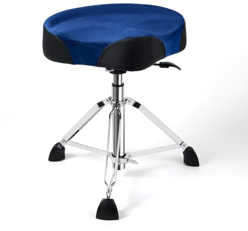 AKLOT Saddle Drum Throne, Hydraulic Drum Throne, Disassemble Heavy Duty Drum Seat, Height Adjustable Suede Drum Chair, Motorcycle Style Drum Stool for Adults Drummers Blue