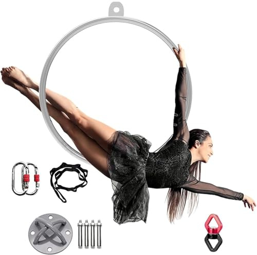 Suixtil Set Completo di Cerchi Aerei – Cerchio Aereo Professionale for Fitness, Circo e Danza Aerea, Ideale for Allenamento Yoga e spettacoli, Argento(Diameter 80cm)