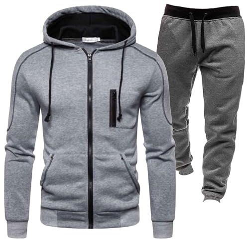 Chándal completo para hombre, conjunto de ropa deportiva casual para hombres, para invierno/otoño, sudadera con capucha con chaqueta con cremallera y pantalón de chándal, cómodo atuendo deportivo