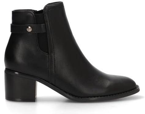 Etika ARMONY Botines de Tacón Ancho para Mujer, Botín Elegante con Detalle Plateado y Cremallera, Tacón Cómodo de 6cm, Modelo 30028 Negro - 37