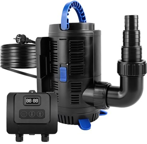 EXLECO Pompa per laghetto regolabile per esterni, 15000 l/h, 37 W-180 W, regolabile con regolatore multifunzionale, pompa per filtri, laghetti da giardino, pompa per laghetti da giardino, fontana