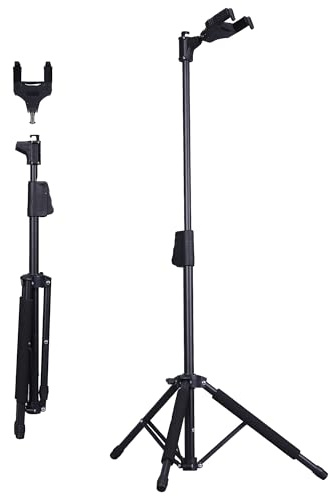 LEO JAYMZ Guitar Stand Heavy Duty Auto Locking System, Adjustable & Folding - Acoustic/Electric/Bass/Ukulele, Non-Slip Tripod Base with Velvet Padding - Portable for Stage, Travel, Studio