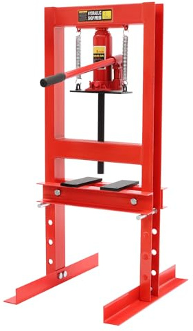 KiwiHood 6T hydraulisk press, manuell verkstadspress med 4-stegs höjdjustering och H-ram för bilreparation, metallbearbetning, pressning av lager och leder