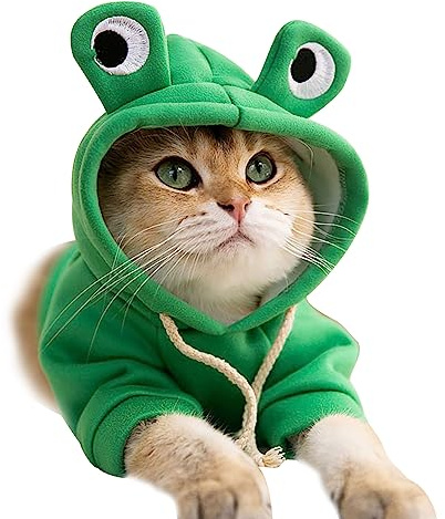 Acouto Ropa para Mascotas para Gatos Sudaderas con Capucha para Gatos Suéter Cálido de Invierno, Ropa para Mascotas de Seda de Leche Suave para Gatitos Disfraz de Animal Lindo Disfraz de Gato (Rana