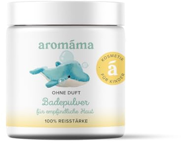 aromáma Baby - Polvo de baño suave para niños y bebés para pieles sensibles, 100% almidón de arroz, sin talco y sin perfume, polvo hidratante natural, 150 g