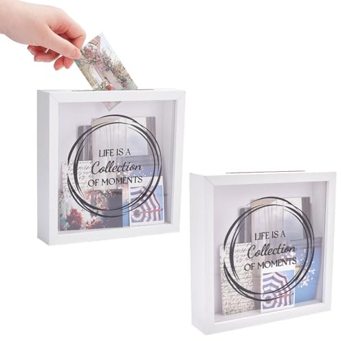 WEBEEDY 2 cajas de sombra de carga superior con ranura, cajas de recuerdos de viaje, caja de archivo de aventura, marco de fotos, estuche de exhibición de billetes para viajes, aventura, recuerdo