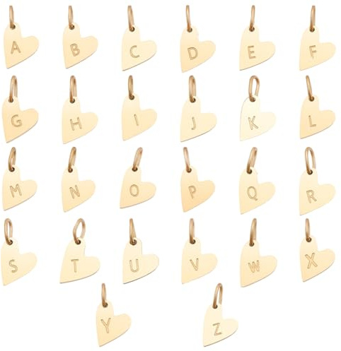 SUNNYCLUE 1 låda 26 st hjärta alfabet berlocker A-Z bokstavsberlocker 304 rostfritt stål guld alla hjärtans kärlek hjärtan initial bokstäver hängen för smyckestillverkning halsband armband örhänge