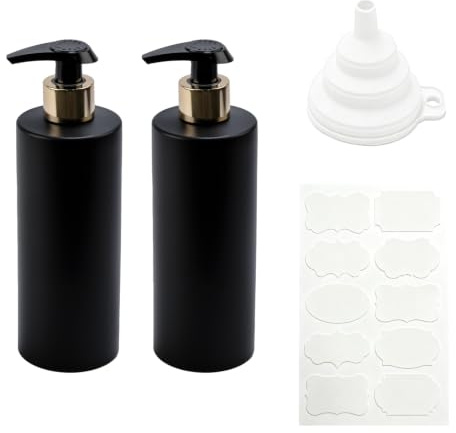 2 Pcs Hand and Dish Soap Dispenser Set, 300 ML Plastic Washing Up Liquid Dispenser Bottles, Hand Soap Dispensers with Pump for Kitchen Sink Bathroom Hotel, with Labels, Funnels (Black, 300ml)