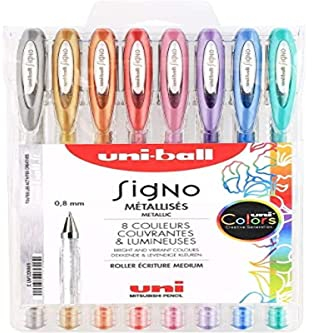 Uni-Ball Mitsubishi Pencil – 8 Gelschreiber Signo – Metallic-Farben – Spitze 0,8 mm – mittlere Schrift – Kreative Inliner für Karten und kreative Hobbys