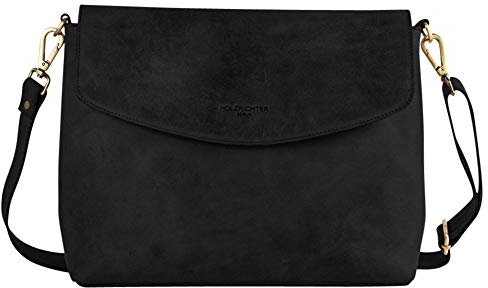 HOLZRICHTER Berlin Umhängetasche No 1-3 (L) schwarz-anthrazit - Elegante Handtasche & Schultertasche handgefertigt aus Premium-Leder…
