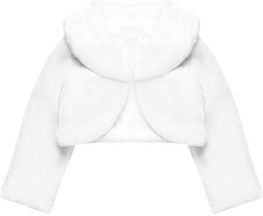 Chaqueta de Princesa de Niña Blanca Chal de Piel Sintética Chaquetilla de Bolero de Niñas de Flor Capa de Princesa Accesorios de Vestido de Boda Fiesta (Estilo D, L para 8Y - 14Y)