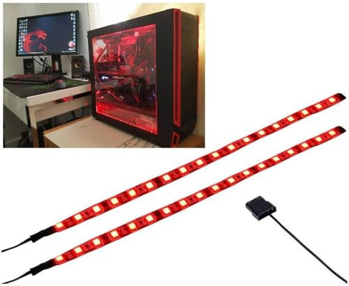 Ubanner PC LED Barra luminosa flessibile Illuminazione per computer rossa Kit custodia per computer (30cm, 18 LED, serie S) (Rosso)