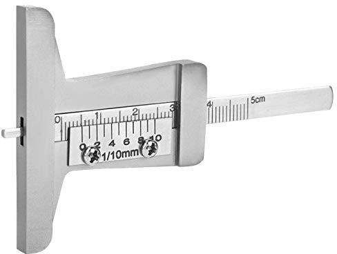 Oumefar - Medidor de profundidad de la banda de rodadura de neumáticos de 10 mm 0 1 mm de precisión de profundidad de la banda de rodadura de acero inoxidable calibre de profundidad de neumáticos para