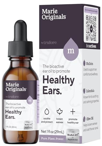 Marie Originals Natural Ear Oil Drops | Mullein Garlic Oil Ear Drops for Infection Prevention, Herbal Ear Ache Drops for Adults, Kids & Pets, Soothes Ear Pain & Wax Removal, Earache Remedies (1 Pack)