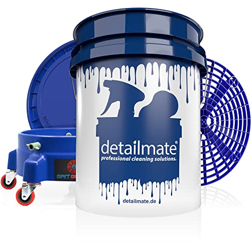detailmate Profi Autowäsche Set - Wascheimer 5 GAL 20l für Auto, Motorrad, Caravan, Boote - schonende Handwäsche - mit GritGuard Schmutzeinsatz Dirt Trap/Grit Guard Eimer Dolly Rollwagen