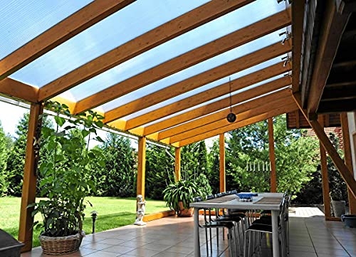 Acrylshop24 Terrassendach Terrassenüberdachung Carport Komplettset ECO Polycarbonat 16mm klar 2000mmx5110mm (TxB)