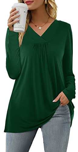Florboom Womens Tops Long Sleeves Shirts Pleated Longline T-shirt Dark Green 14 16